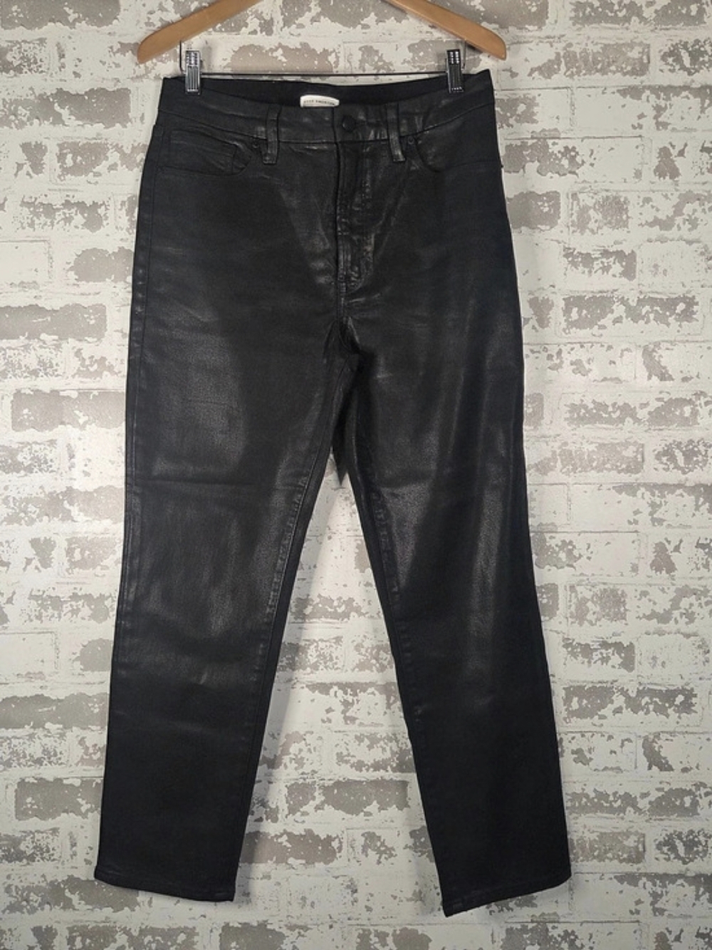 Good American Good Classic Coated Jeans Black High Rise Slim Straight Size 12/31